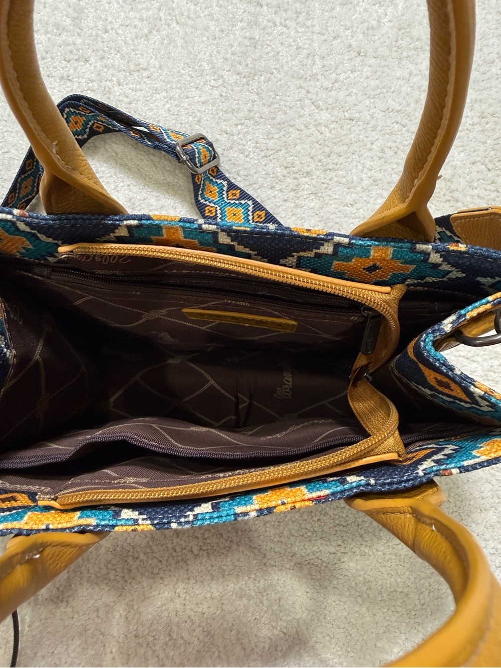 Wrangler Aztec Mustard Crossbody Canvas Tote Bag Satchel Purse Southwestern - Picture 4 of 13